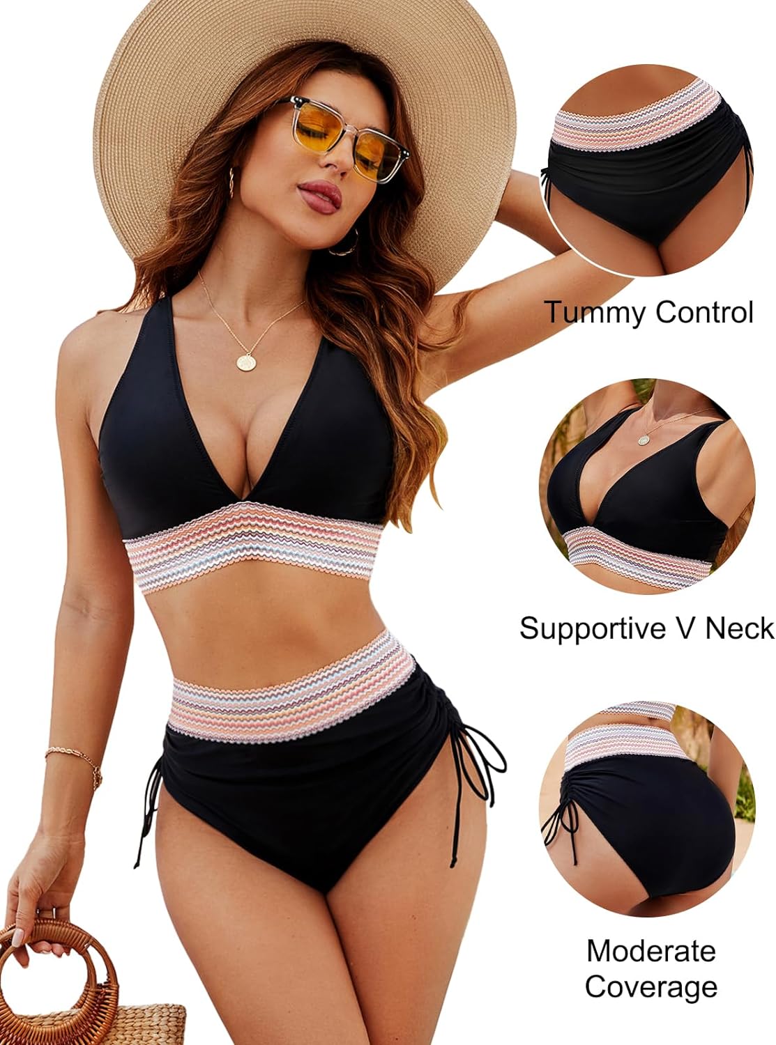 💃Vacation Sale 49% OFF💃High Waisted Tummy Control Color Block Bikini Sets