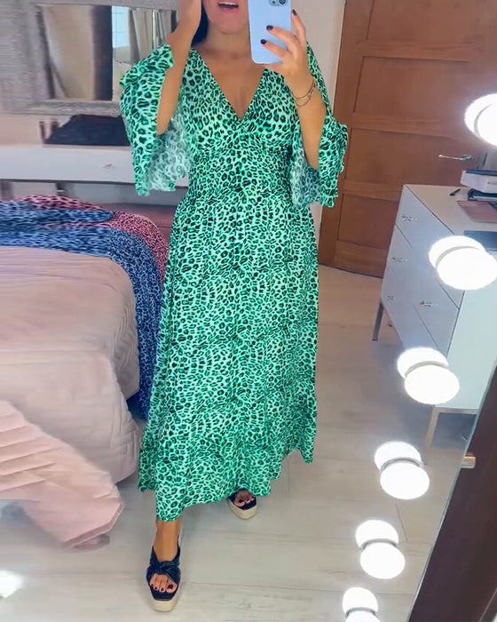 🔥LAST DAY SALE 49% OFF🔥Women's Cotton Wrap Dress with leopard pattern