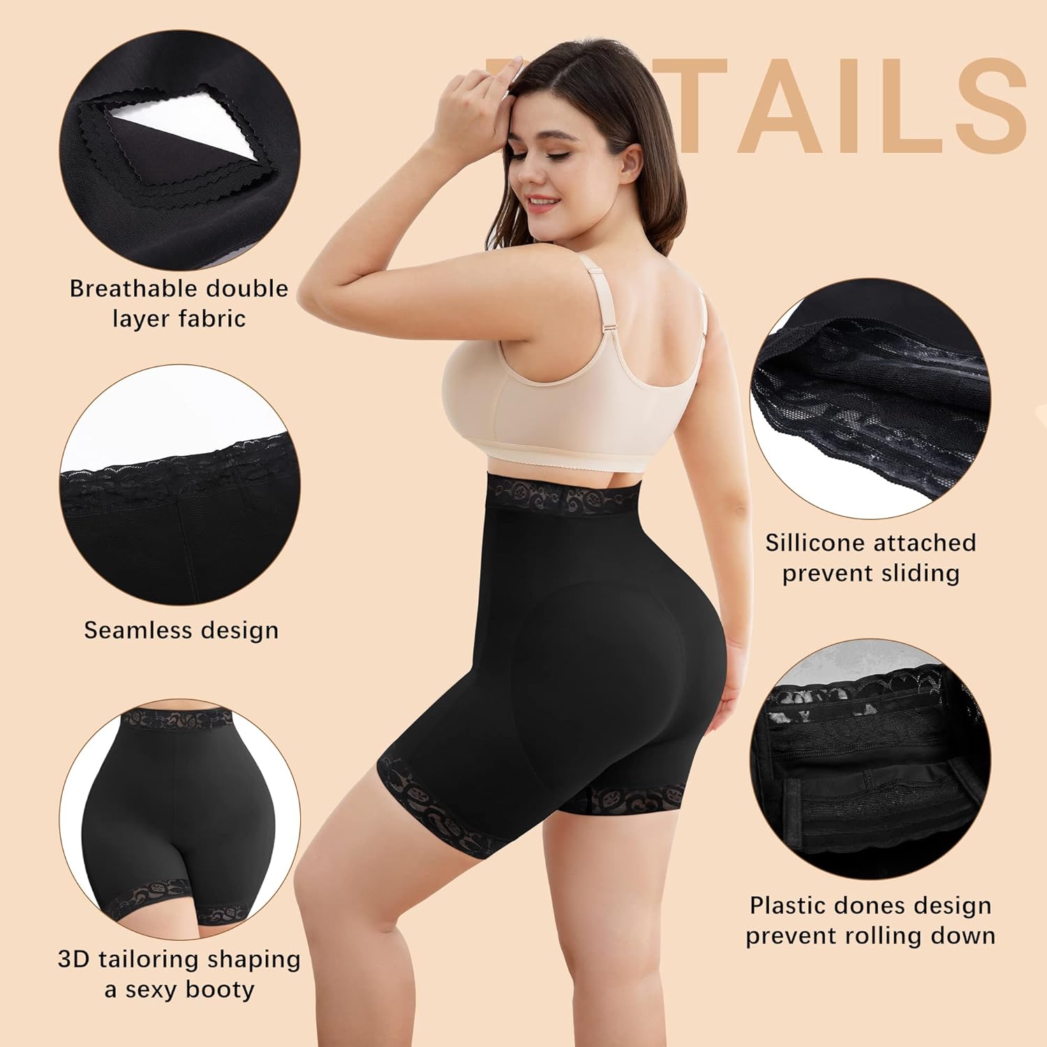 💞Hot SALE 50% OFF💞Lace Steel Boned Butt Enhancer Shorts Shapewear💃🏽