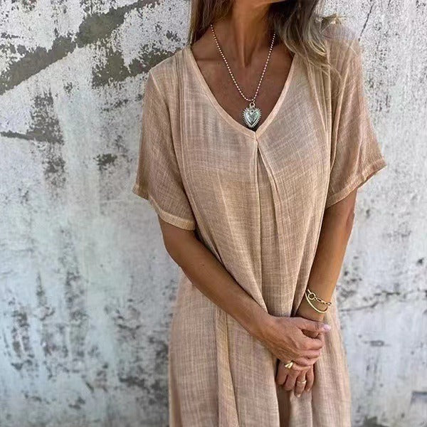 💕What should I wear tomorrow?💕Women's Loose V-neck cotton linen dress