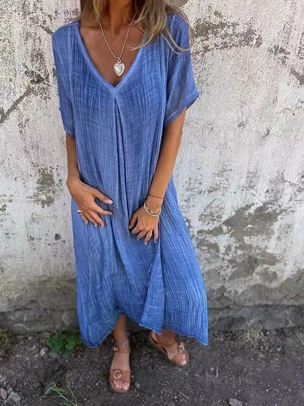 💕What should I wear tomorrow?💕Women's Loose V-neck cotton linen dress