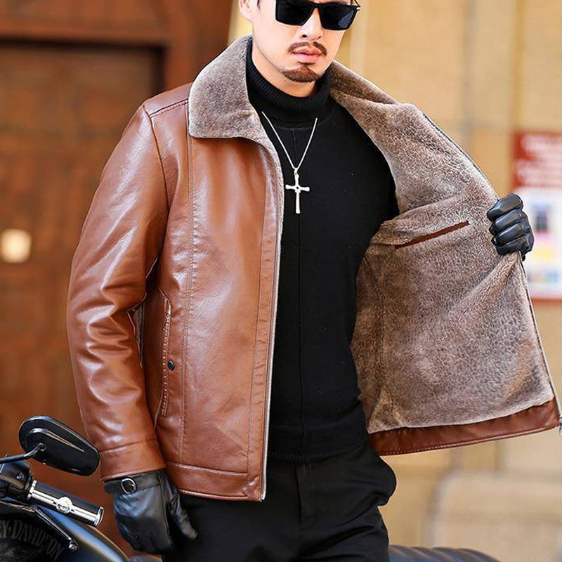 ❄️Winter Specials❄️ Men's Faux Fur Lined PU Leather Warm Jacket