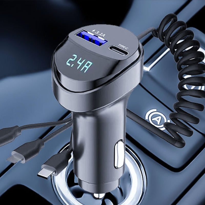 Pxcxu Fast Charging Car Charger with 3-in-1 Charging Cable