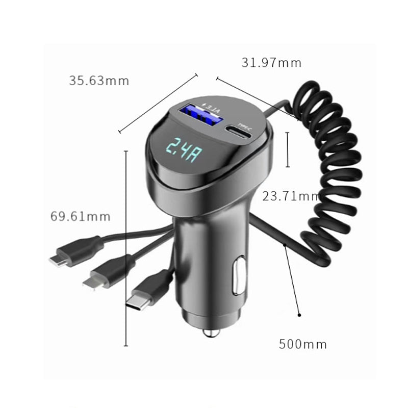 Pxcxu Fast Charging Car Charger with 3-in-1 Charging Cable