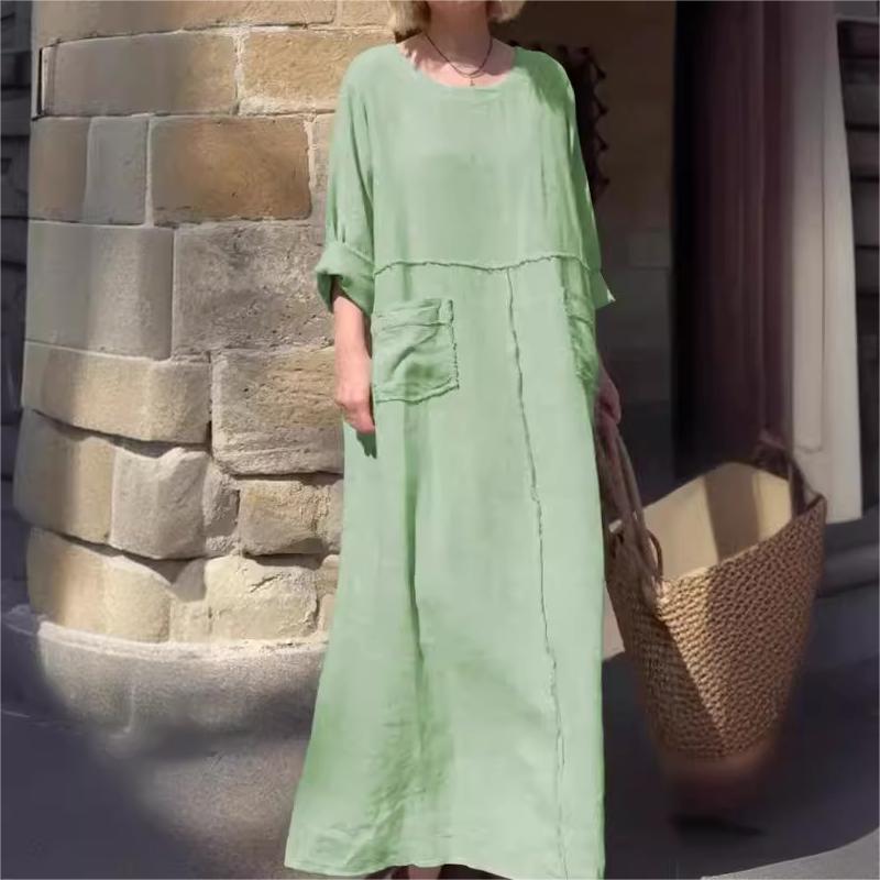 💥End-of-Summer Special Offer💕Casual Breathable Solid Color Round Neck Dress