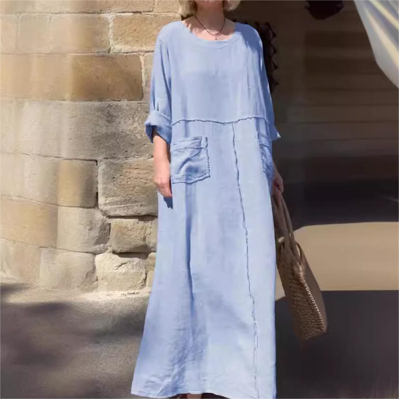 💥End-of-Summer Special Offer💕Casual Breathable Solid Color Round Neck Dress