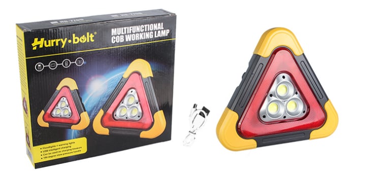 2-IN-1 Solar Emergency Triangle Warning Light at the Roadside