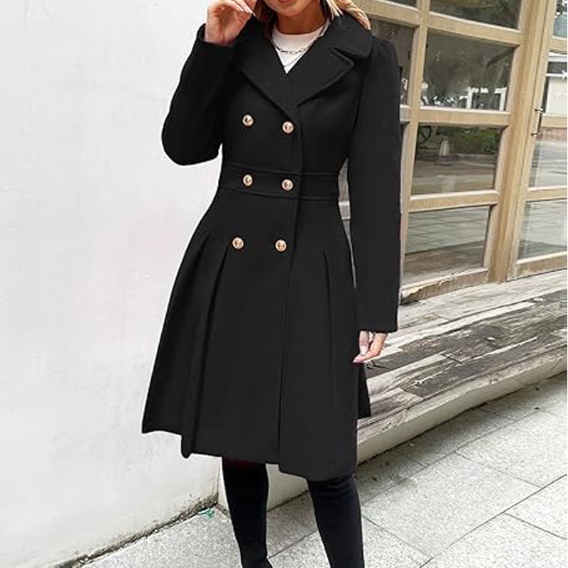 Women's A-line Slim Long Tweed Coat