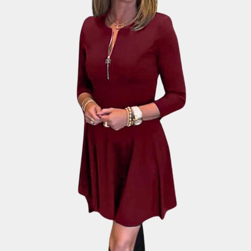 🍁New for autumn✨Women’s Elegant Half-zip Round Neck Dress in Solid Color