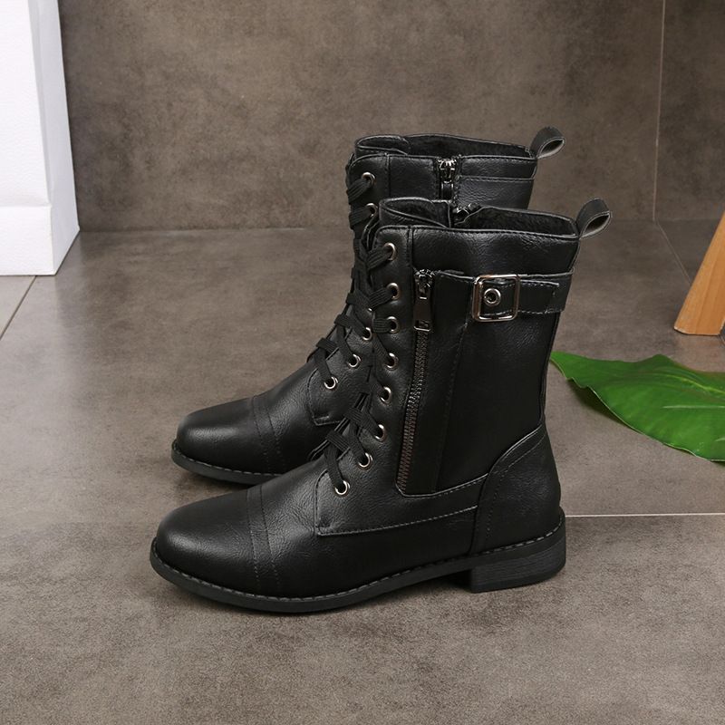 Women's Round Toe Side Zipper Leather Orthopedic Boots