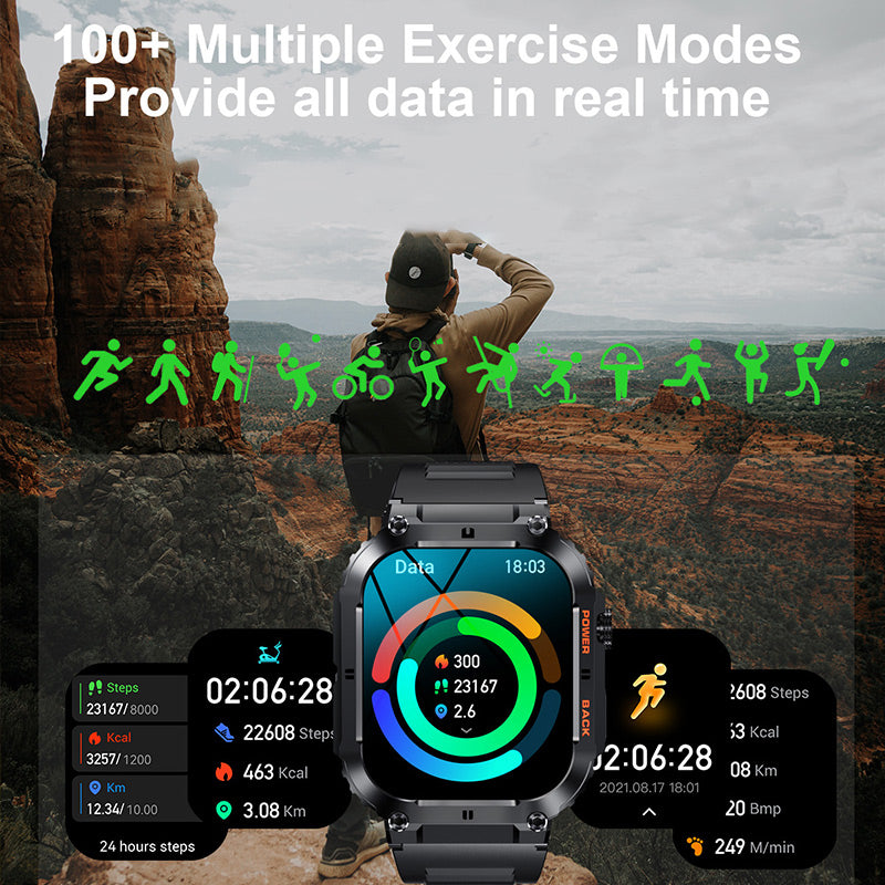 Waterproof Tactical Fitness Bluetooth Smartwatch