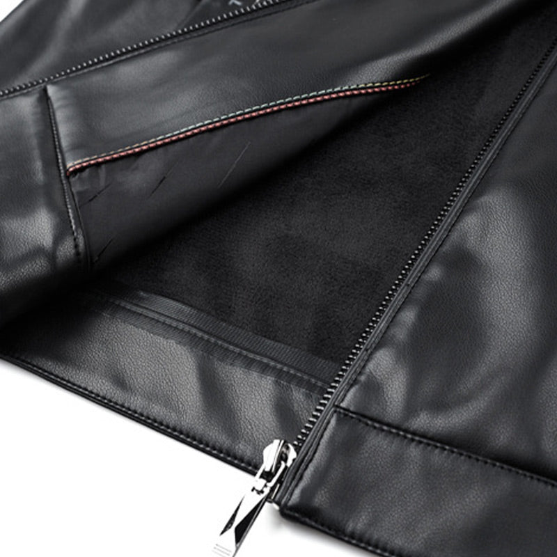 Men's Classic PU Leather Jacket with Zipper Front