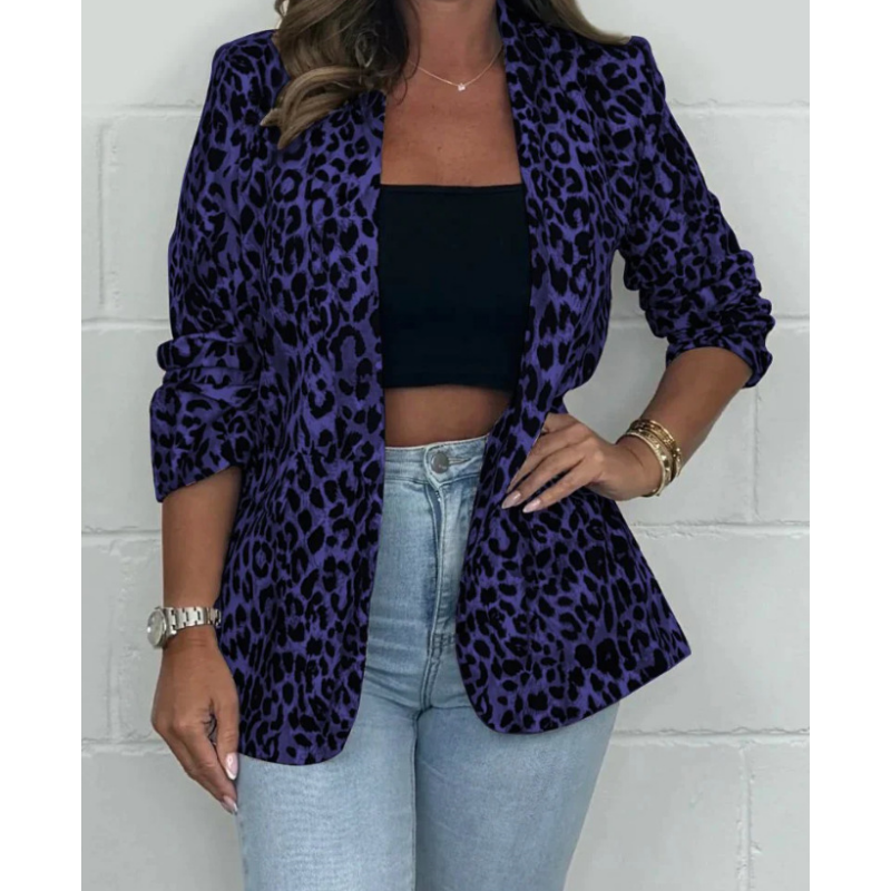 Women's Leopard Print Long Sleeve Blazer