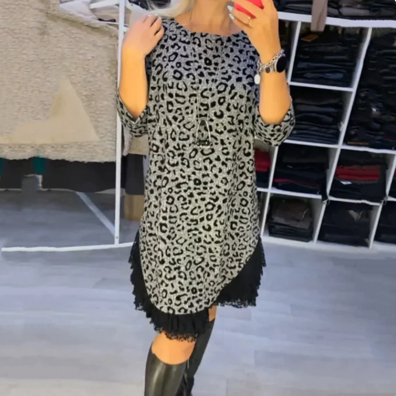 🎅Early Xmas Sales - 50% OFF🎄Women’s Lace Trim Leopard Print Dress