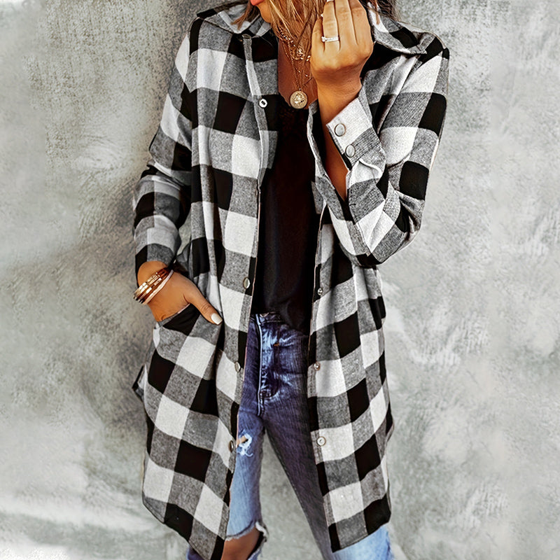 Women’s Plaid Longline Shirt Jacket