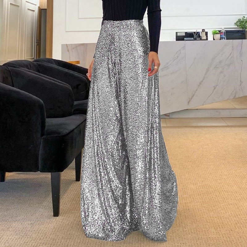 🎅Early Xmas Sales - 50% OFF🎄Women’s Trendy Sequin High Waist Wide Leg Pants