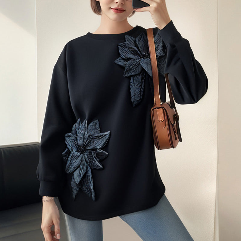 Women's Loose Sweatshirt with 3D Floral Decoration