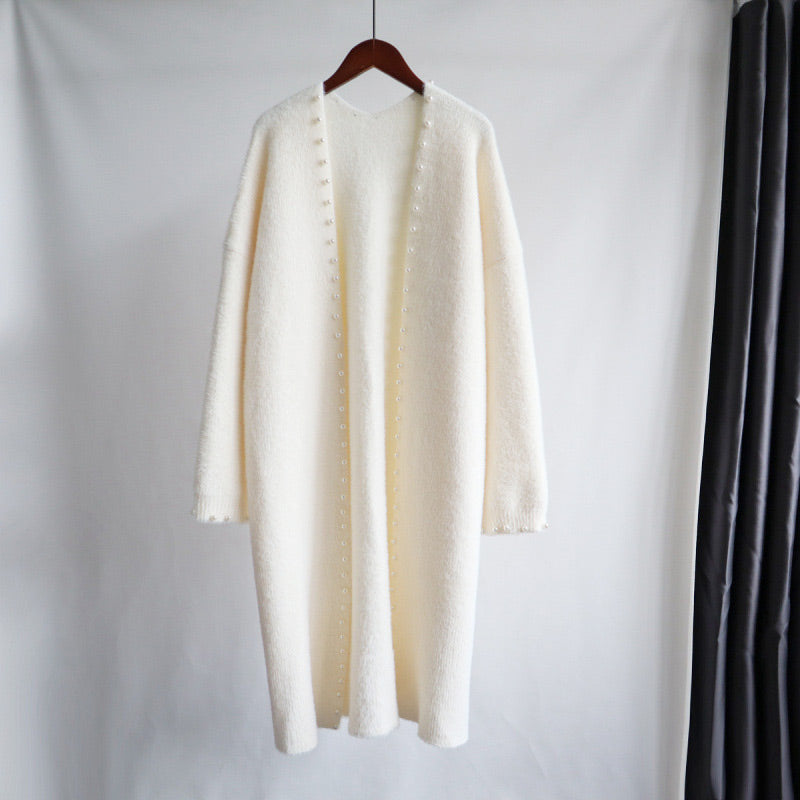 Women’s Luxury Pearl-Trimmed Fluffy Cardigan