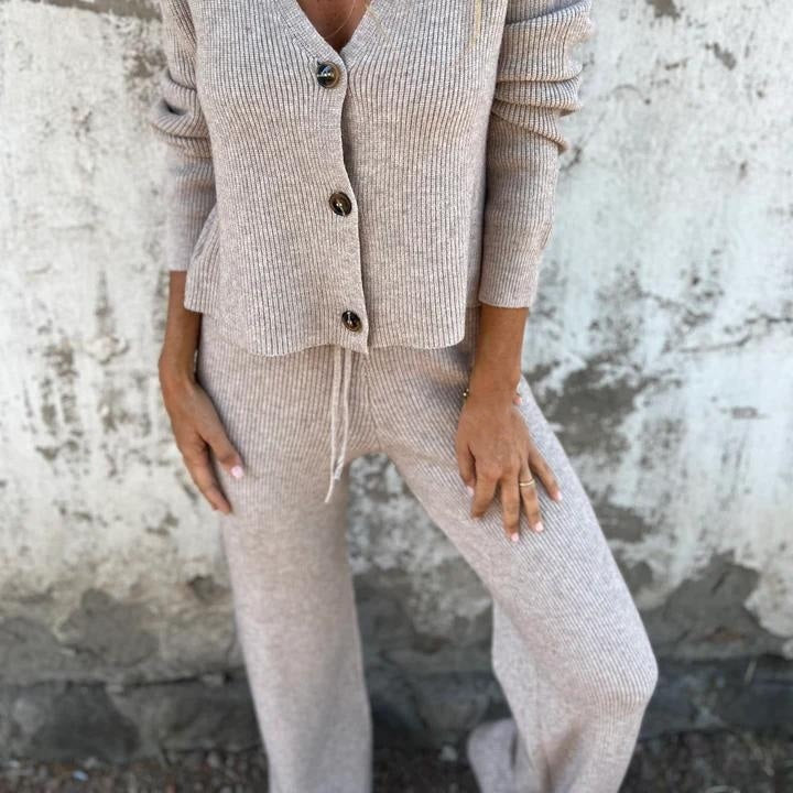 Knitted Cardigan Sweater & Pants 2-Piece Set