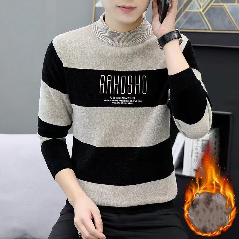 Men's Striped Knit Crew Neck Sweater