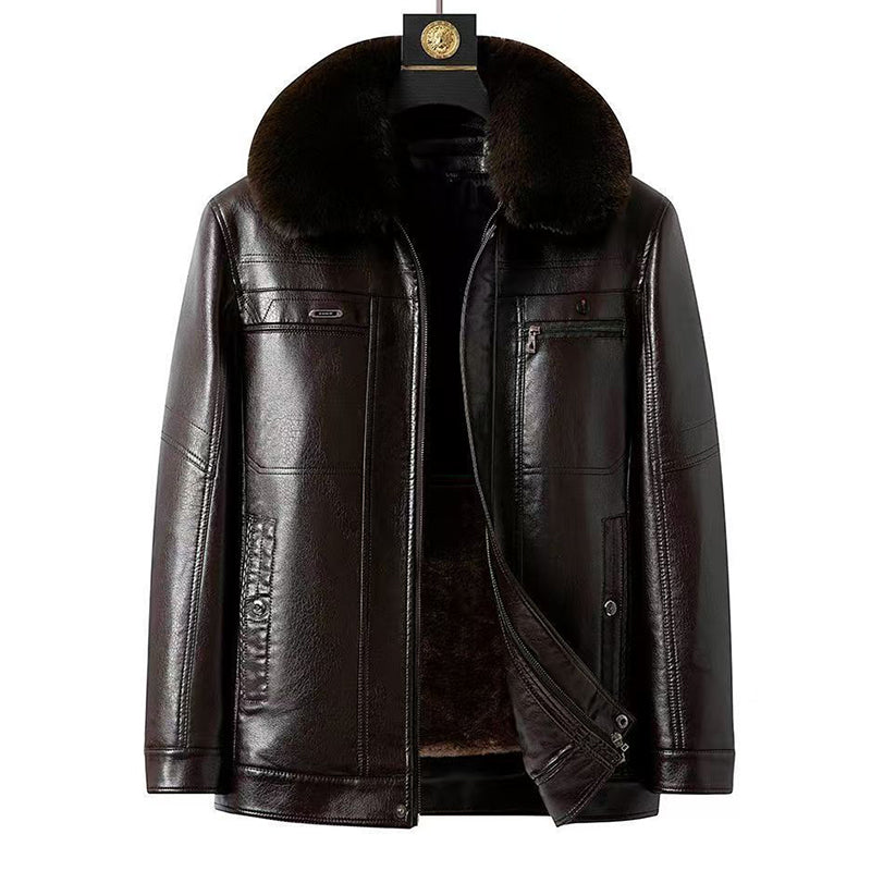 Men's Winter Leather Jacket with Plush Lining