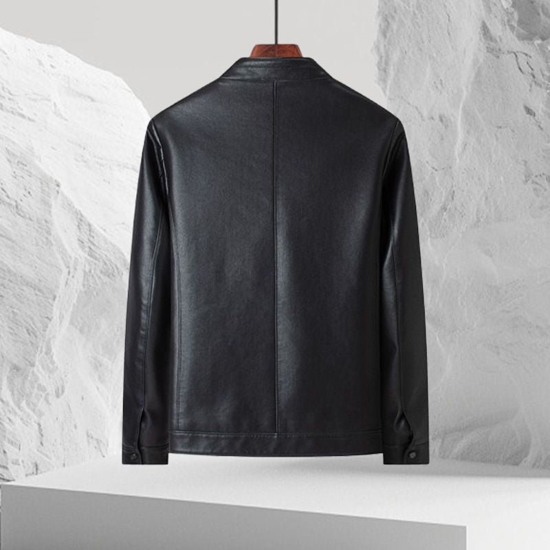 Men’s Fashionable Stand-collar Thickened Warm Leather Jacket