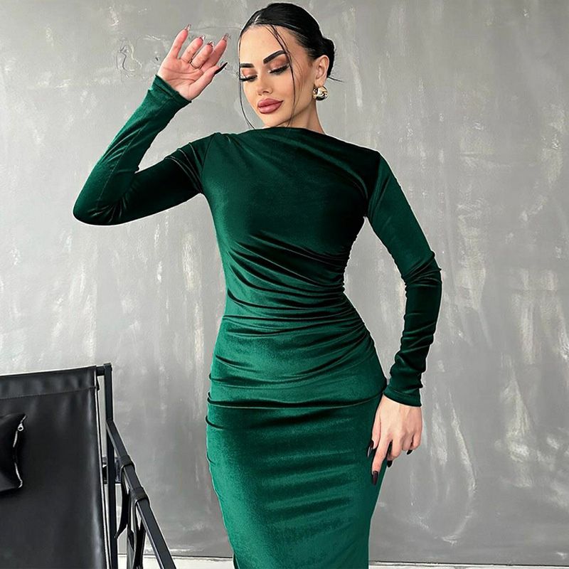 🎅Xmas Sales - 50% OFF🎄Women's Fashion Solid Color Long Sleeve Slim Fit Dress