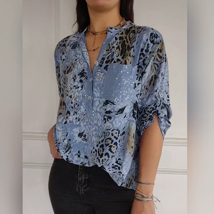 Women's Casual Half Button Printed Shirt