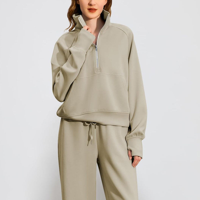 🔥Big Sale 50% OFF🔥Women’s High-Neck Zip-Up Pullover and Wide-Leg Pants Set