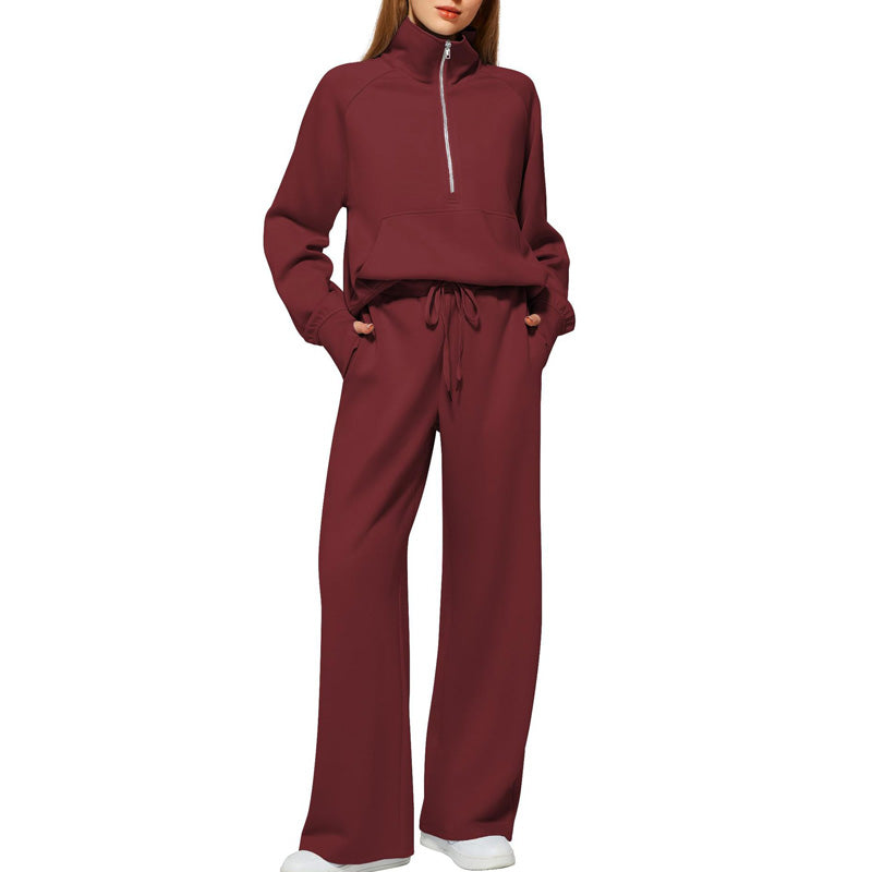 🔥Big Sale 50% OFF🔥Women’s High-Neck Zip-Up Pullover and Wide-Leg Pants Set