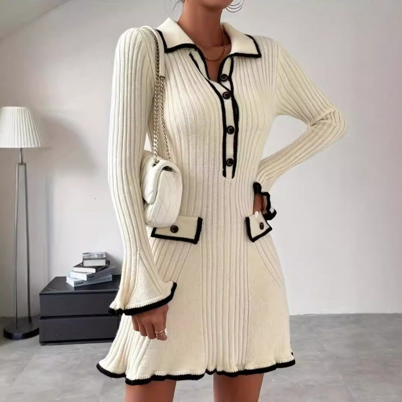 Women's Sexy V-Neck Long Sleeve Button Dress