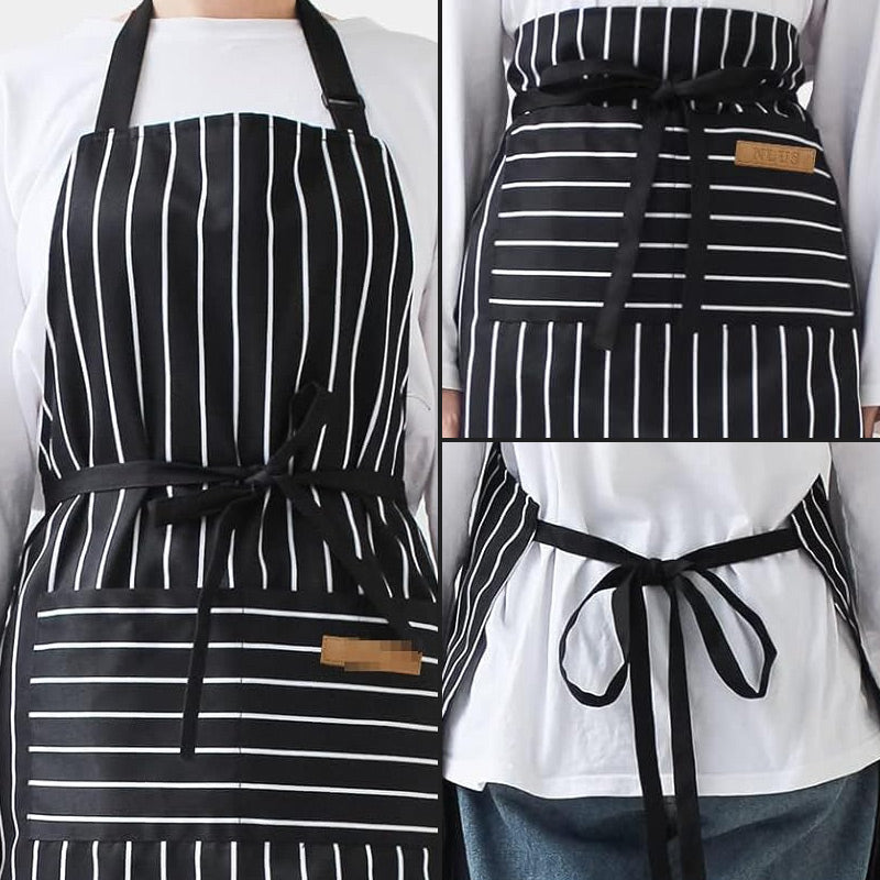 Adjustable Kitchen Cooking Striped Apron with Pockets