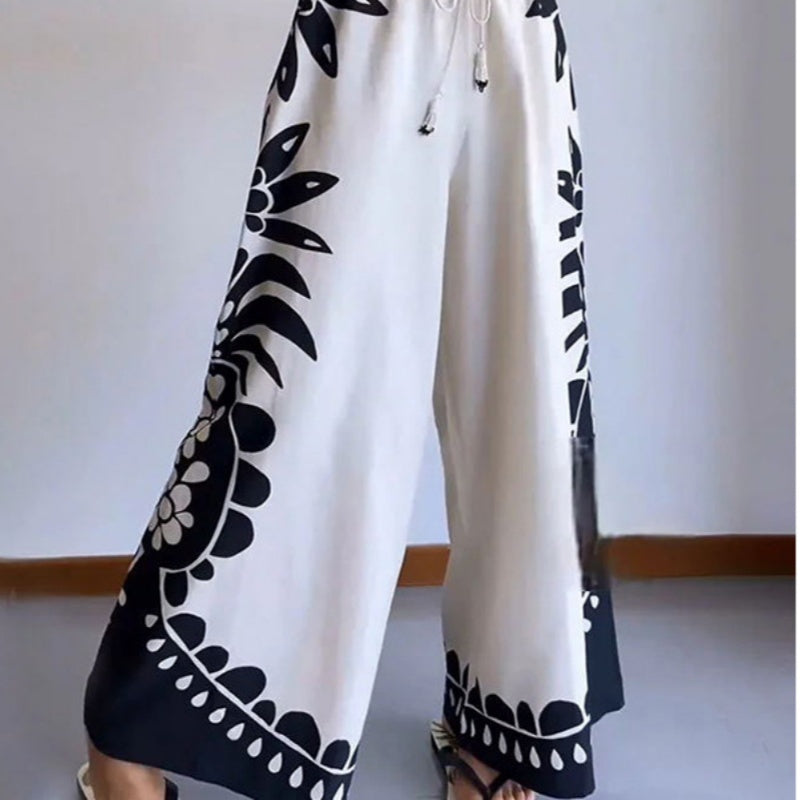 Printed Casual Top & Drawstring Pants Set