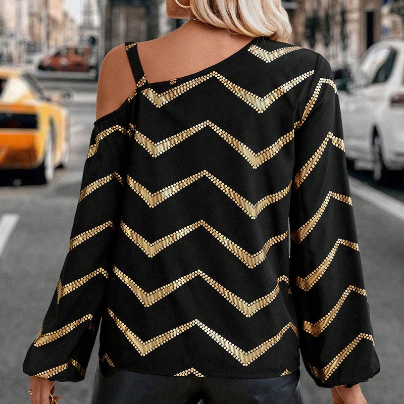 Golden Chevron Off-Shoulder Blouse