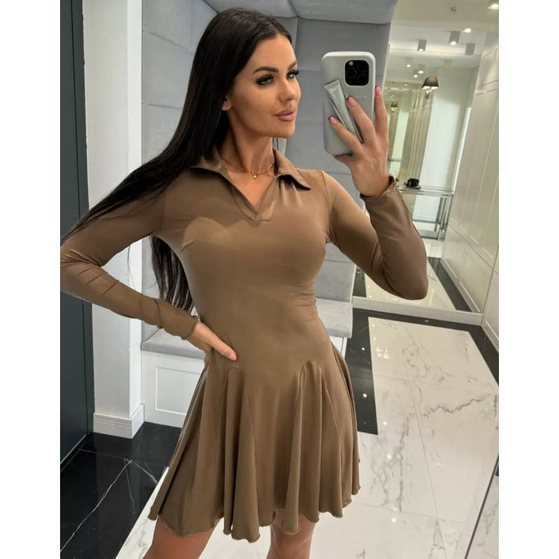 Women's Flare Hem Long Sleeve A Line Dresses