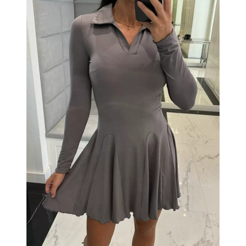 Women's Flare Hem Long Sleeve A Line Dresses