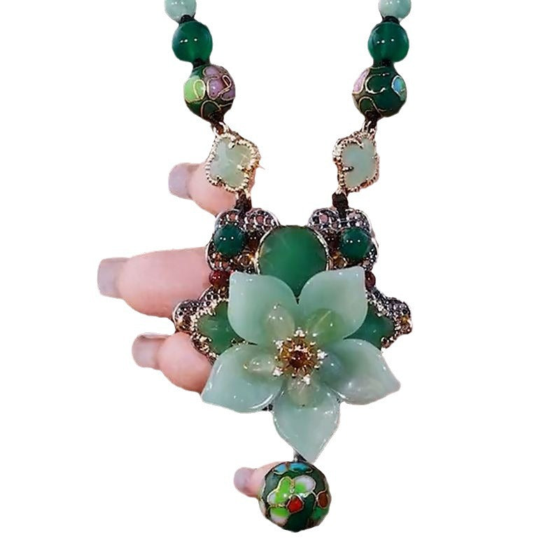 Women's Fashion Green Lotus Necklace