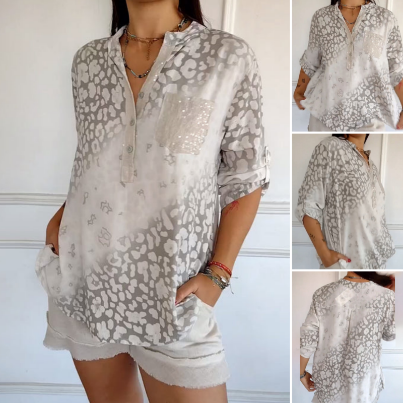 Women's Casual Stand Collar Printed Blouse