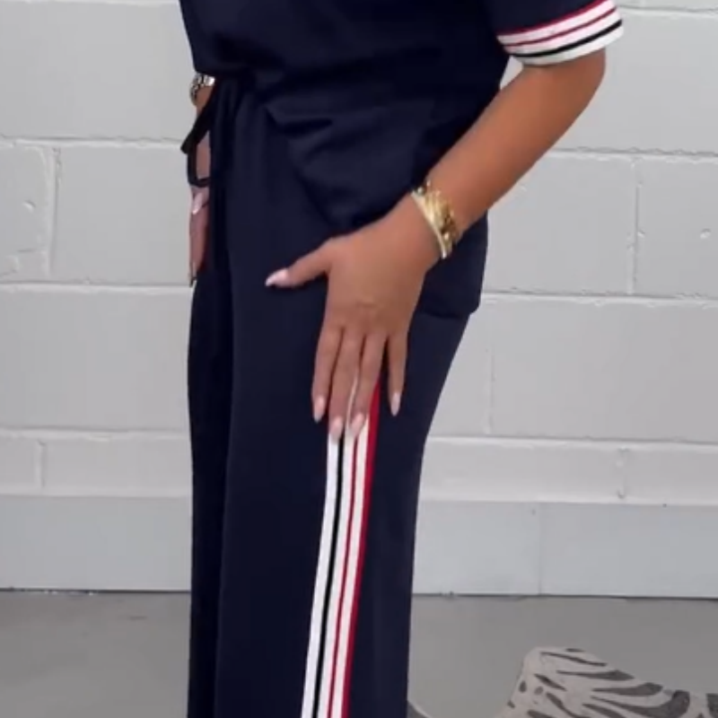 Side Stripe Short Sleeve T-Shirt & Wide Leg Joggers Set